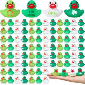 Jenaai 100 Pcs St Patrick's Day Rubber Ducks Assorted Shamrock Rubber Duck Bulk Mini Pool Ducks Toys for Party Favors Classroom Exchange Gifts