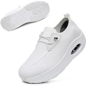 Git-up Women's Arch Support Walking Shoes, Breathable Wide Toe Box Nursing Work Shoes for Plantar Fasciitis (White)