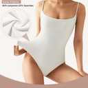 SUUKSESS Women Sexy Square Neck Thong Bodysuit Backless Cami Bodysuit Top (White, L)