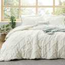 Bedsure Boho Comforter Set Queen - Ivory Tufted Queen Size Comforter, 3 Pieces Farmhouse Shabby Chic Embroidery Bed Set, Soft Fluffy Geometric Pattern Bedding for All Seasons