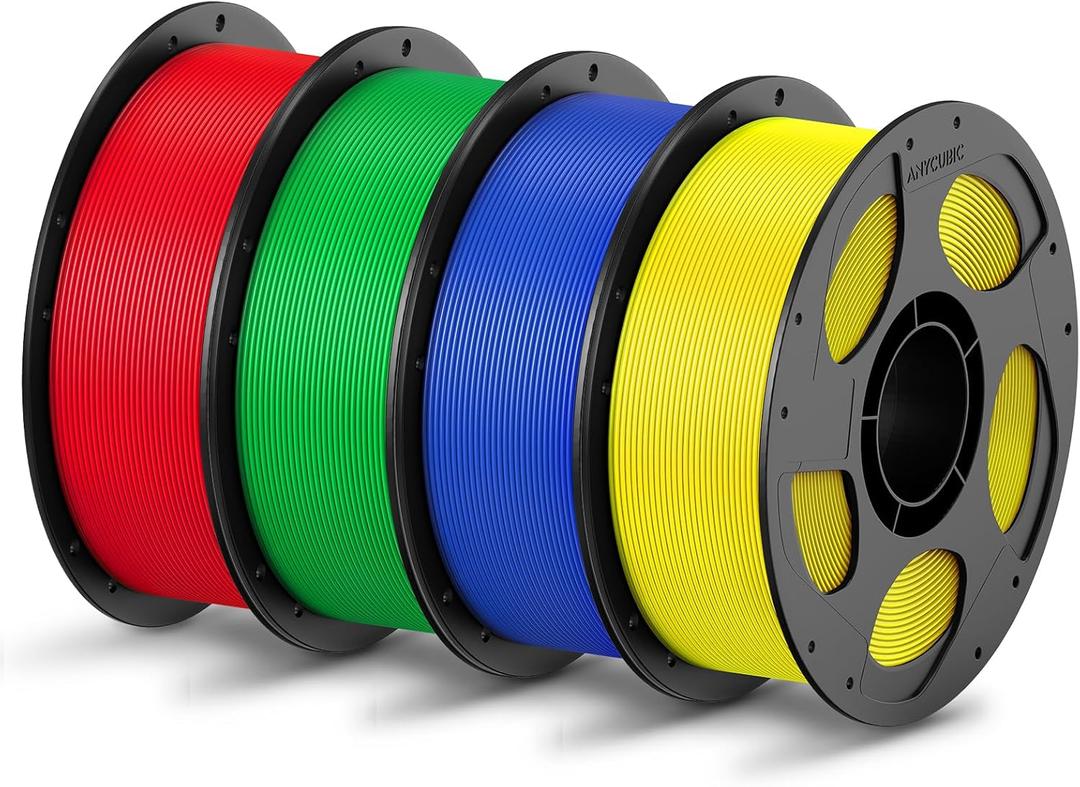 ANYCUBIC PLA Filament 1.75mm Bundle, 3D Printing PLA Filament 1.75mm Dimensional Accuracy +/- 0.02mm, 1KG Reusable Spool (2.2 lbs), 4KG Red + Green + Blue + Yellow