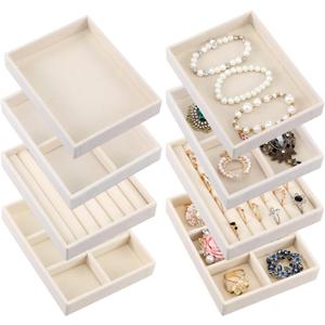 Kifmurase 8Pcs Mini Velvet Jewelry Drawer Organizer Trays, Stackable Jewelry Storage Inserts Set, Small Drawer Inserts Display Case for Earrings, Rings, Necklaces, Bracelets