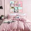 6Pcs pink Coastal Canvas Wall Art Fashion pink Beach Surfboard Wall Decor Pictures Beach Car Coconut Tree Summer Posters Prints for Sea View Room Living Room Bedroom Artwork Home Decoration Unframed