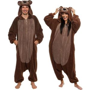 Funziez! Sherpa Bear Adult Onesie - Animal Halloween Costume - Plush Teddy One Piece Cosplay Suit for Adults, Women and Men (Large, Brown)