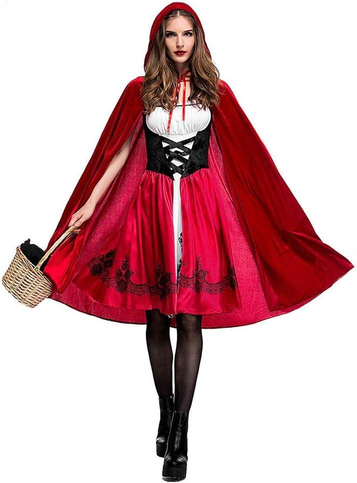 IMEKIS Women Little Red Riding Hood Costume Gothic Dress with Cape Cloak Halloween Cosplay Deluxe Storybook Fairy Tale Outfit (X-Large)