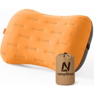 Inflatable Camping Pillow - Ultralight Compact Air Pillow for Travel, Backpacking & Hiking - Ergonomic Neck & Lumbar Support - Portable Inflatable Pillow with Removable Washable Cover - (Orange)