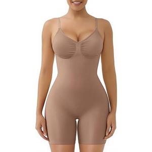 SHAPERX Women's Shapewear Tummy Control Bodysuit with Removable Pads Seamless Sculpting Mid Thigh Body Shaper,SZ5468SiennaXS