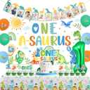 One a Saurus Birthday Decorations for Boys Dinosaur 1st Birthday Decoration with Dinosaur Birthday Photo Banner One a Saurus Birthday Backdrop, Cake Cupcake Toppers Dinosaur Bday Tablecloth