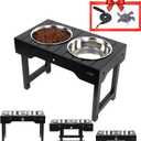 HTB Elevated Dog Bowls with Slow Feeder & pet Leash,Raised Dog Bowl Stand Adjusts to 3.1,8.1,11.8 (Black)