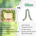 2Pcs Eucalyptus Garland with Lights, Greenery Garland, Green Garland with Flowers, 5.9FT Artificial Faux Eucalyptus Leaves Vines for Table Mantle Home Wedding Party Indoor Outdoor Decor