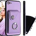 2 x LEMAXELERS for iPhone 16e Wallet Case with Credit Card Holder 360 Rotating Ring Stand Shockproof Protective Cover Snap Button Closure Case for iPhone 16e. Purple YBK