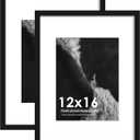 12x16 Picture Frame Black 2 Pack, Display Pictures 8.5x11 with Mat or 12 x 16 Without Mat, Classic Poster Frame for Horizontal or Vertical Wall Mounting