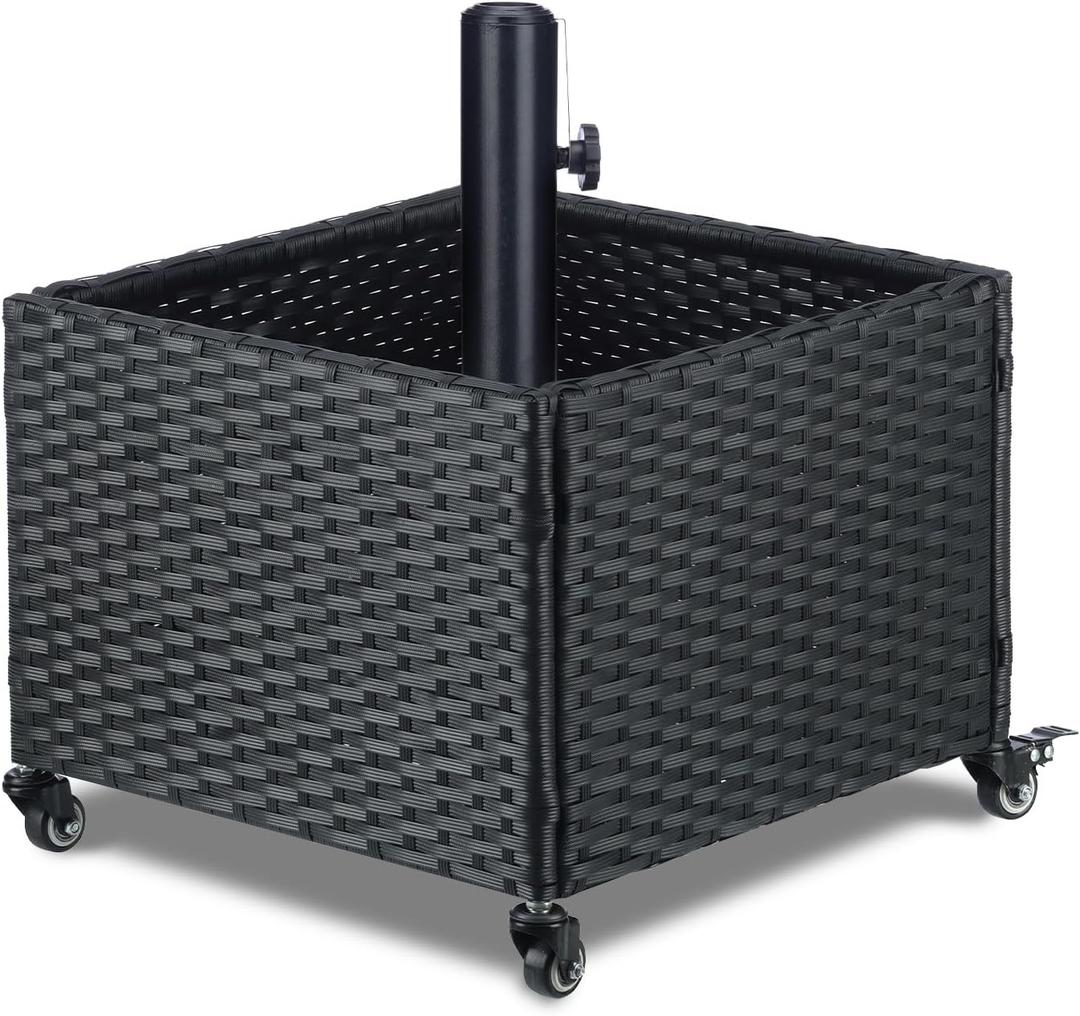 LEWIS&WAYNE Outdoor Umbrella Base with Fillable Planter Box Heavy Duty Patio Umbrella Stand with 4 Wheels Rolling Umbrella Holder for Outdoor Patio Deck Garden