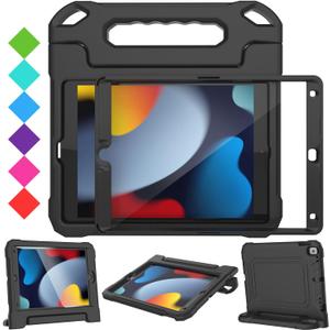 SUPLIK Kids Case for iPad 9th/8th/7th Generation -10.2 inch 2021/2020/2019, Built with Screen Protector, Durable Shockproof Handle Stand Case for Apple iPad Gen 9/8/7, Black