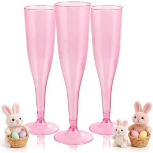 WDF 36 Pack Clear Pink Plastic Champagne Flutes - 7OZ Pink Champagne Flutes Plastic, Champagne Glasses Disposable for Party/Baby Shower/Wedding/Spring/Easter
