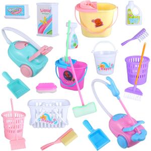 22 Pieces Miniature Bucket Doll Housework Cleaning Supplies Mini Dollhouse Accessories Mop Dustpan, Brush, Broom, Bucket Dollhouse Furniture Decoration Accessories for Dolls Pretend Play, Random Color