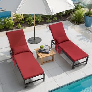 Outdoor Chaise Lounge Cushion Set of 2 with Head Pillow and Side Pockets, Water Repellent & Weather Resistant Patio Recliner Lounge Chair Cushions for Lawn, Pool & Beach (Chili, 72" x 21")