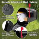 Black Metal Mailbox, Galvanized Steel Mailboxes for Outside Post Mount, Standard Medium Capacity, 20 x 8.7 x 6.7 Inches