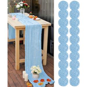 20 Pcs Baby Blue Cheesecloth Table Runner 10FT Romantic Cheese Cloth Table Runner Gauze Table Runners Rustic Runner for Wedding Birthday Party Engagement Bridal Baby Shower Spring Table Decoration