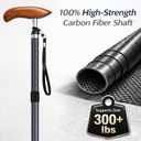Carbon Fiber Folding Walking Cane for Men & Women, Lightweight Adjustable Travel Cane with Solid Wood Handle, Quad Tip & Carry Bag, Supports up to 300 lbs