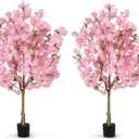 OUSHENG 2 Pack Artificial Cherry Blossom Tree, Fake Plants Indoor Decor, Faux Pink Sakura Flowers for Living Room Home House Entryway Bedroom Office Inside Decorations, 4FT