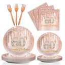 60th Birthday Party Tableware Set for Pink Rose Gold 60th Paper Table Decorations Supplies Pink Rose Gold Happy 60 Birthday Dessert Plates Napkins 24 Guests Women Supplies