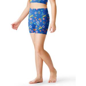 2 x Girls 4'' High Waisted Biker Shorts, Stretchy Athletic Running Workout Shorts for Teen Kids (Medium, Jungle Party)