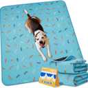 Sunheir Washable Pee Pads for Dogs Extra Large 36" x 72" 2-Pack, Reusable Puppy Pads Pet Training Pads, Waterproof Dog Pee Pads for Crate, Whelping Pad, Non-Slip Protects Against Urine Leakage (Leaves - Sky Blue)