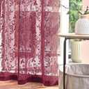 FINECITY Burgundy Sheer Curtains 96 Inches Long - 2 Panels Rustic Leaf Floral Pattern Maroon Lace Curtains for Living Room, Rod Pocket Privacy Light Filtering Red Wine Window Drapes, 52 x 96 Inch