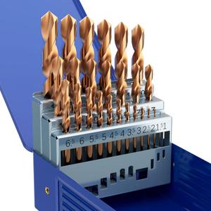 Metric 25Pcs M35 Cobalt Drill Bit Set, 1.0mm-13.0mm HSS Cobalt Jobber Drill Bits for Hardened Metals, Stainless Steel, Cast Iron and Wooden Plastics, with Metal Index Storage Box