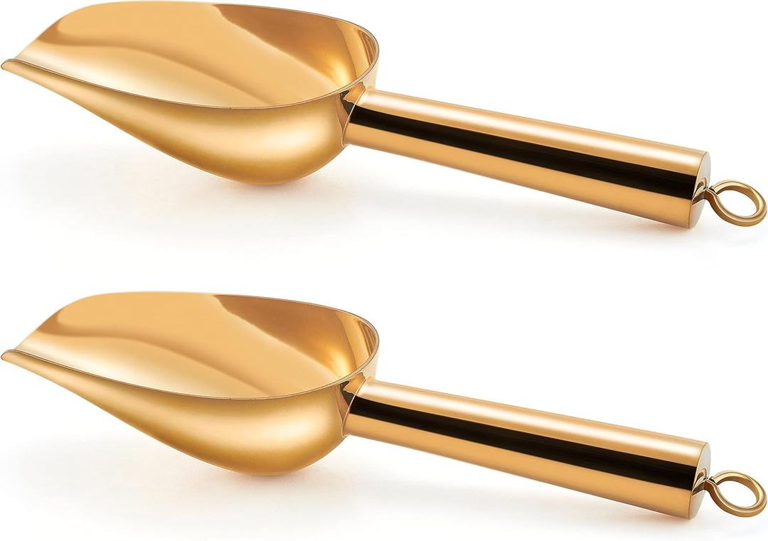 TeamFar Mini Scoop Set of 2, 3 Oz Stainless Steel Small Gold Canister Candy Utility Scoops Versatile for Kitchen Dispenser Buffet Jars, Rust Free & Long Lasting, Mirror Finish & Dishwasher Safe