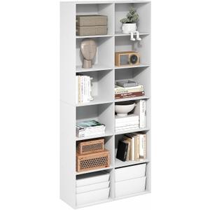 Furinno Basic Book Shelf, 12-Cube Bookshelf, Bookcase with Open Shelf, Cube Storage Organizer, 12 x 32 x 71, for Living Room, Home Office, White, 12-Tier, 12 x 32 x 71