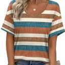 Zeagoo Womens Summer Tops Short Sleeve Casual Shirts Floral Tee Trendy 2026 Basics V Neck Plain Tshirt (M)