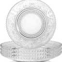 WHJY 6 Inch Clear Glass Plates 4 Pack Vintage Dinnerware Set Clear Floral Textured Dinner Plates for Home Party Wedding Crystal Glass Dishes for Fruit Salad Appetizer Dessert