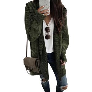 Sidefeel Women's Cardigan Sweaters Hooded Oversized Open Front Chunky Knit Plaid Sweater Coat Fall Fashion Tops M