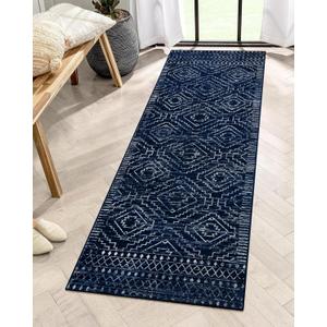 Wonnitar Moroccan Kitchen Runner Rugs, Non-Skid Washable Runner Rug 2x6, Bohemian Non-Shedding Soft Blue Hallway Runner, Geometric Low Pile Carpet Runner for Laundry Bath Entrance (Blue,2'x6')
