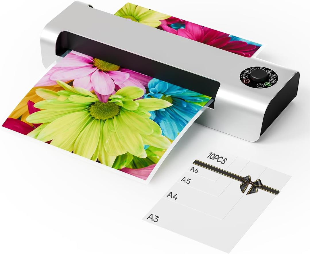 13 Inch 4-Roll Laminating Machine for 3-10mil Thickness + 10 Laminating Sheets, Crenova A3 Laminator Machine, Hot & Cold Use, Fast 60s Warm-Up, Jam-Free for Office, School & Business, Sliver