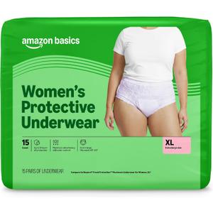 Amazon Basics Postpartum Incontinence Underwear for Women, Maximum Absorbency, Leak Protection, Odor Guard, Soft Comfortable Fit, Disposable, X-Large, Lavender, 15 Count, (3pack)