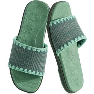 2 x ONCAI Womens Flat Slides Sandals Soft Knitted with Golden Thread Inlay Summer Vacation Walking Sandalias Mujer with Outdoor Rubber Soles (Green)