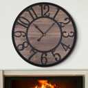 LEIKE Large Wall Clock,Non Ticking Silent,Battery Operated Big Round Modern Wood Wall Clocks for Living Room, Bedroom,Dinning Room,Farmhouse,Office, Retro Home Decor-20 Inch/50CM-Black-Arabic Number