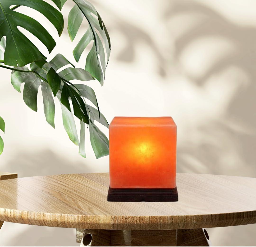 NB Himalayan Pink Salt Lamp 8 x 6 x 6 Inches  Cube Shape Natural Crystal Rock Salt Lamp with Dimmer Switch & Extra Bulb  Warm Amber Glow Night Light for Bedroom, Office & Living Room