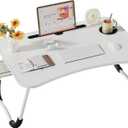 Lap Desk Bed Trays for Eating and Laptops Breakfast in Bed Tray for Sofa/Couch/Study/Reading/Writing with Cup Holder/Drawer On Low Sitting Floor Large Portable Foldable (White)