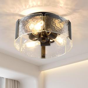 Black Semi Flush Mount Ceiling Light - 13" Kitchen Lighting Fixtures Ceiling Mount, 3-Light Modern Hallway Light Fixtures Glass Foyer Lighting Fixtures for Bathroom Entryway Kitchen Laundry Room