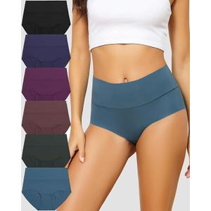 6 Pack Women's High Waist Seamless Underwear No Show Panties Full Coverage Briefs, Size: Medium