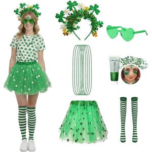 St Patrick's Day Costume Set with Green Tutu, Knee High Socks Body Glitter for Women Party Accessories