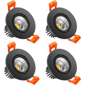 LightingWill 2inch LED Dimmable Downlight, 3W COB Recessed Ceiling Light, Ultra Warm White 2700K, CRI80, 25W Halogen Bulbs Equivalent, Black (4Pack)