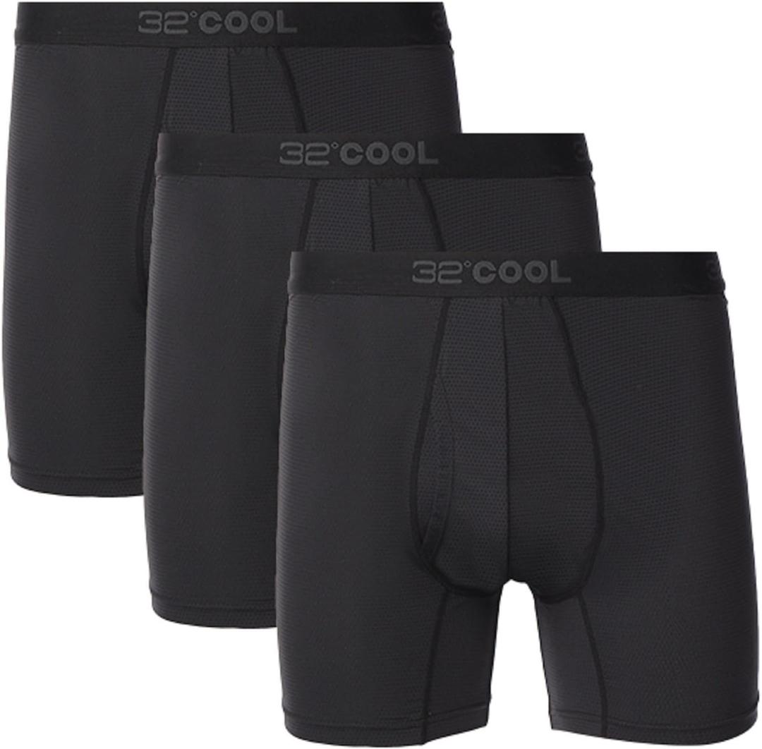 32 Degrees Mens 3 Pack Active Mesh Boxer Brief (Black, S)