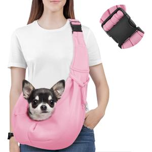 Pawaboo Small Dog Sling Carrier, Reversible Hands Free Dog Sling Carrier for Small Dogs Cats, Puppy Sling Carrier with Adjustable Strap Buckle & Safety Harness, Puppy Essentials, Pink