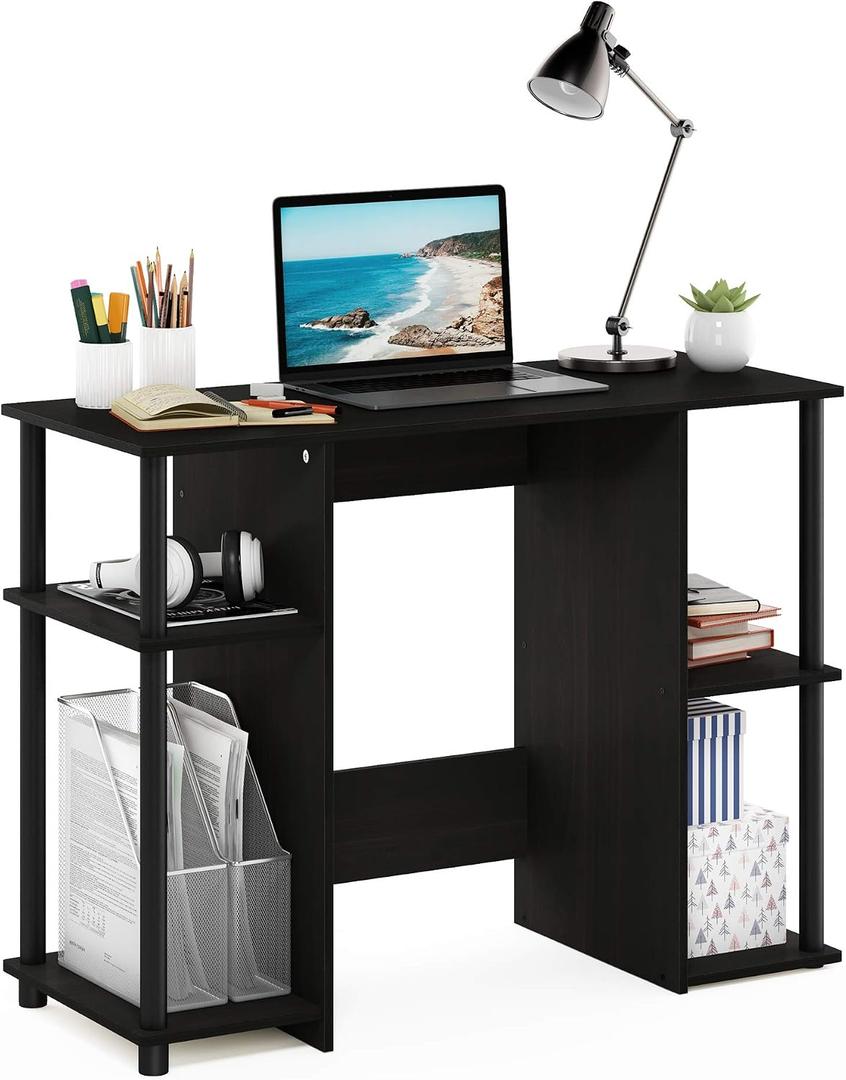 Furinno Jaya 38.4-Inch Wide Desk with Open Side Shelves, Black Espresso
