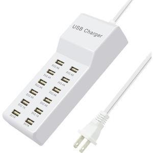 USB Charging Station Wall Charger, Multi-Port Fast Charging Block, Compatible with iPhone, Android Phones, Tablets and Bluetooth Speakers - Compact for Home Office and Travel Use White